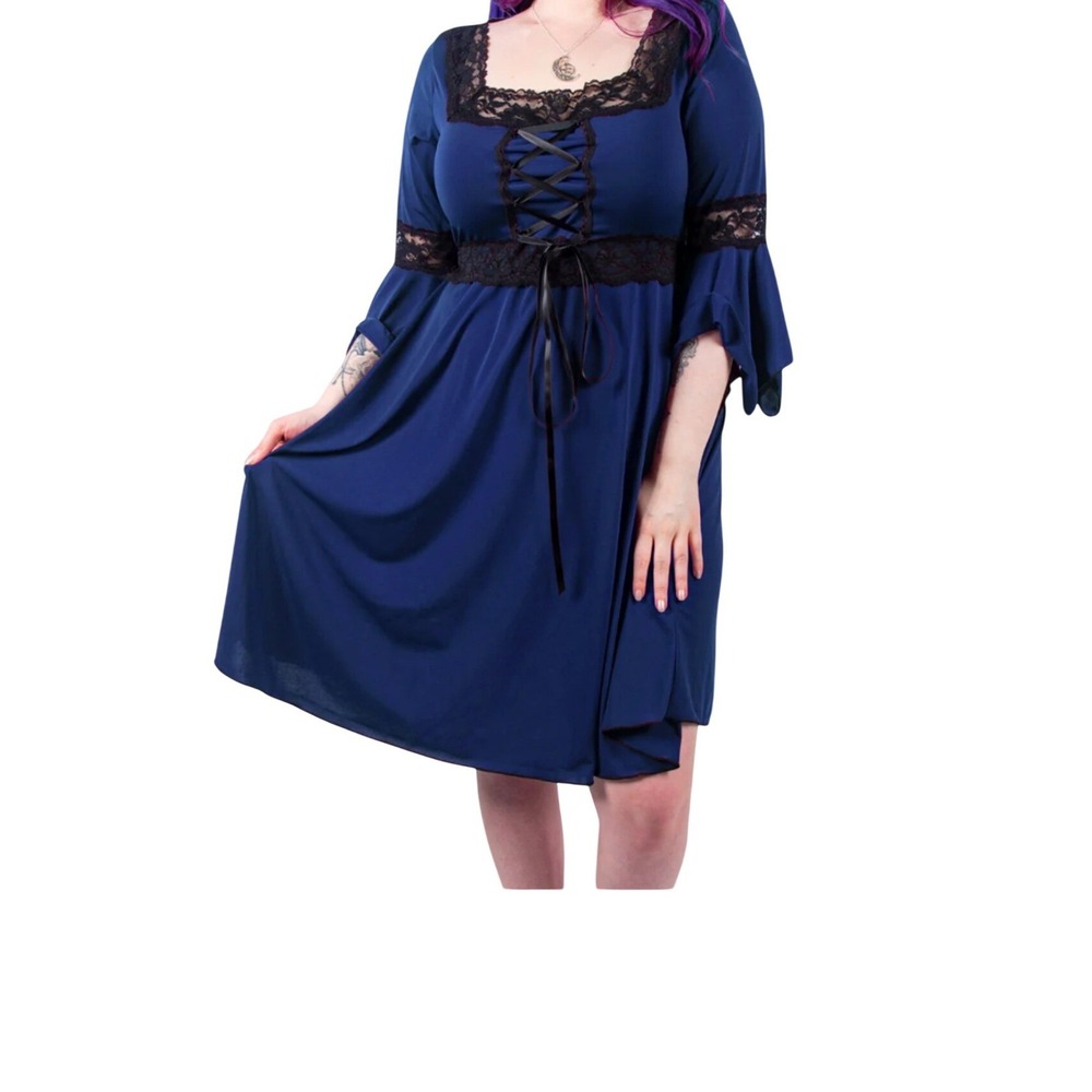 Dare to Wear‎ Blue Lace Up Gothic Victorian Bell Sleeve Mini Dress 1X NEW